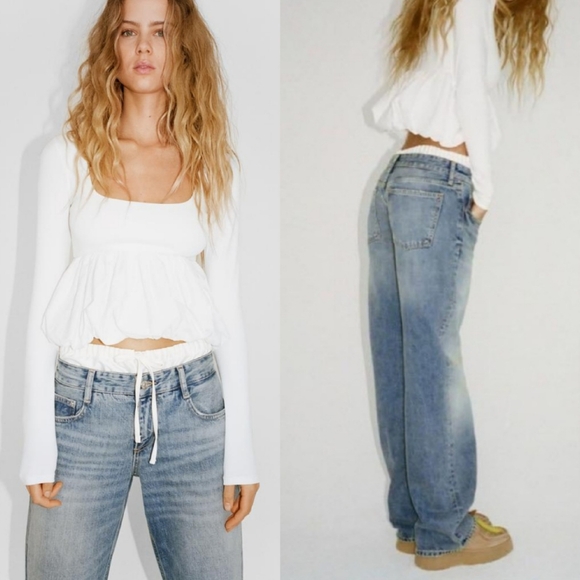 ZARA WIDE LEG JEANS Blue Size 2/26 - Picture 1 of 9